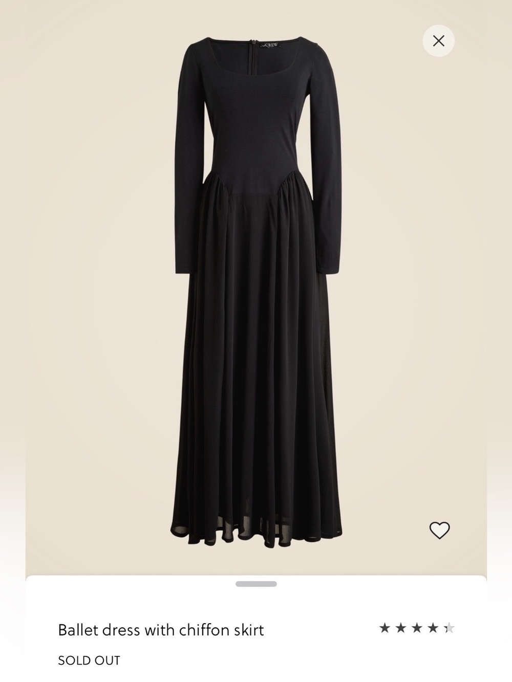 J. Crew Black Long-Sleeve Maxi Dress with Chiffon Skirt
